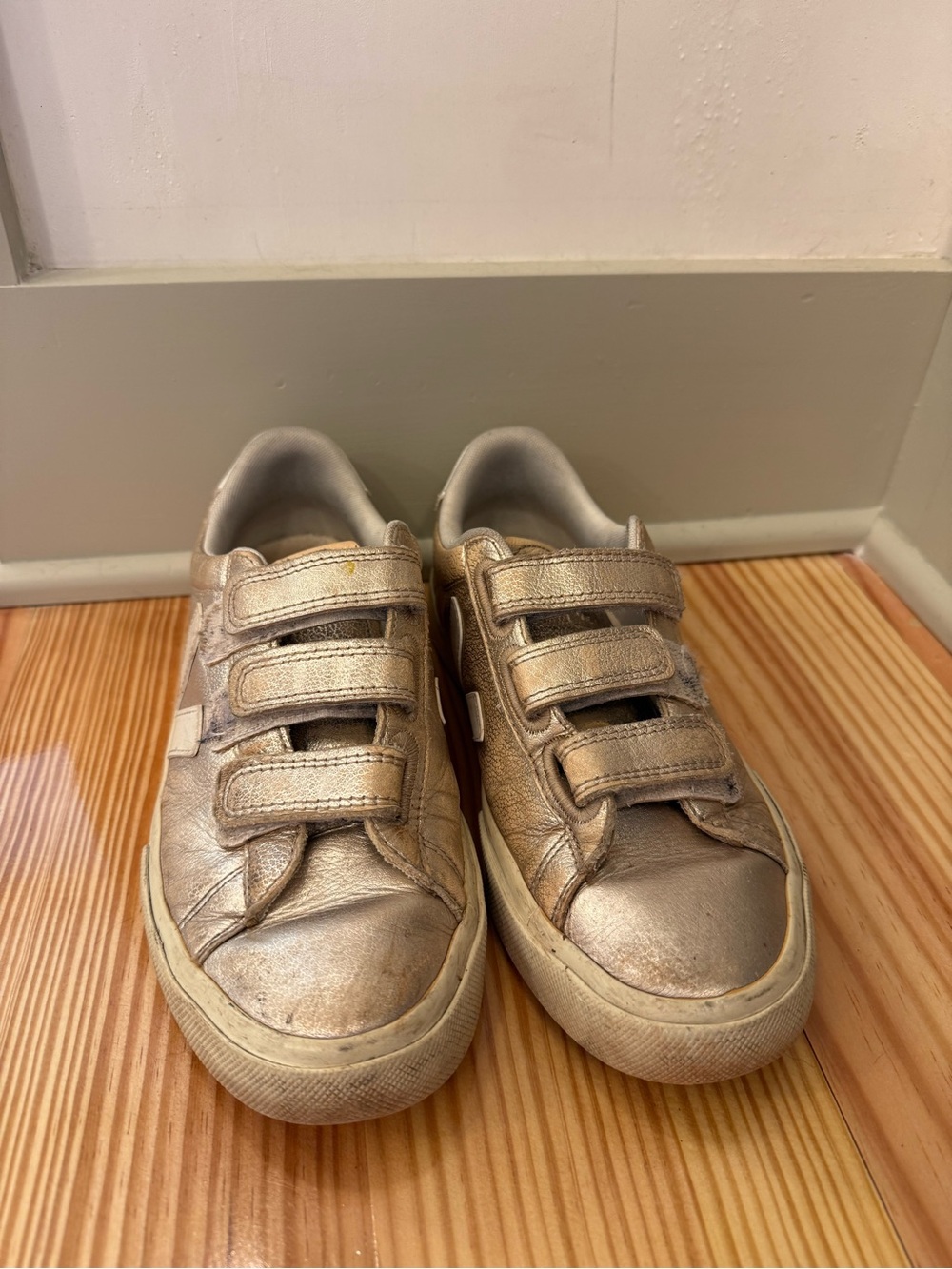 Veja Women’s Metallic Gold Velcro Sneakers